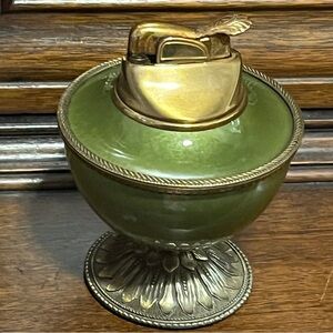 EVANS Mid Century Modern Tabletop Lighter Green Enamel Brass Guilloche 4" Tall